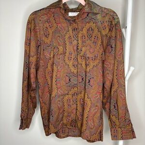 Vintage Boho Paisley Brown Button-Up Shirt M/L